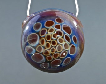 Purple, Orange, and Blue Hollow Disc Honeycomb Glass Pendant- Handmade Borosilicate Art Glass