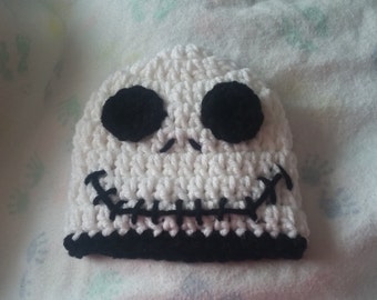 Jack Skellington Nightmare Before Christmas baby crocheted handmade hat size 0 to 6 months.