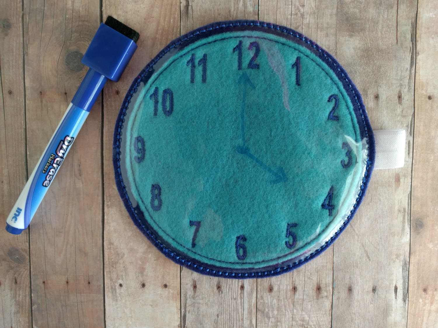 Dry Erase Clock Activity Learn to Tell Time Embroidered