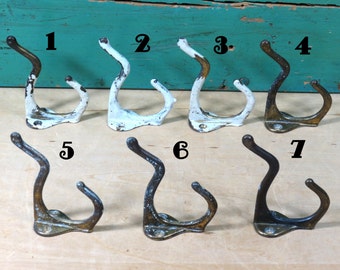 Very Old Brass Coat Hook . One Hook With Old Paint . Shabby Coat Hook . Jewelry Rack Hook . Kitchen Hook . Vintage Brass Hook
