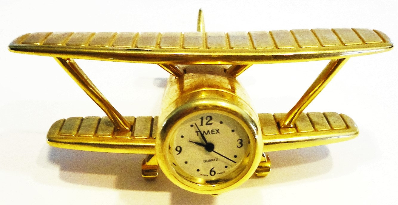 Timex Collectible Airplane Mini Clock TMX320 BRASS Vintage