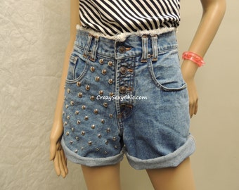 Vintage One of a Kind High Waisted Studded Shorts size 26 waist