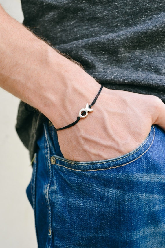 Men's bracelet black bracelet for men with a silver