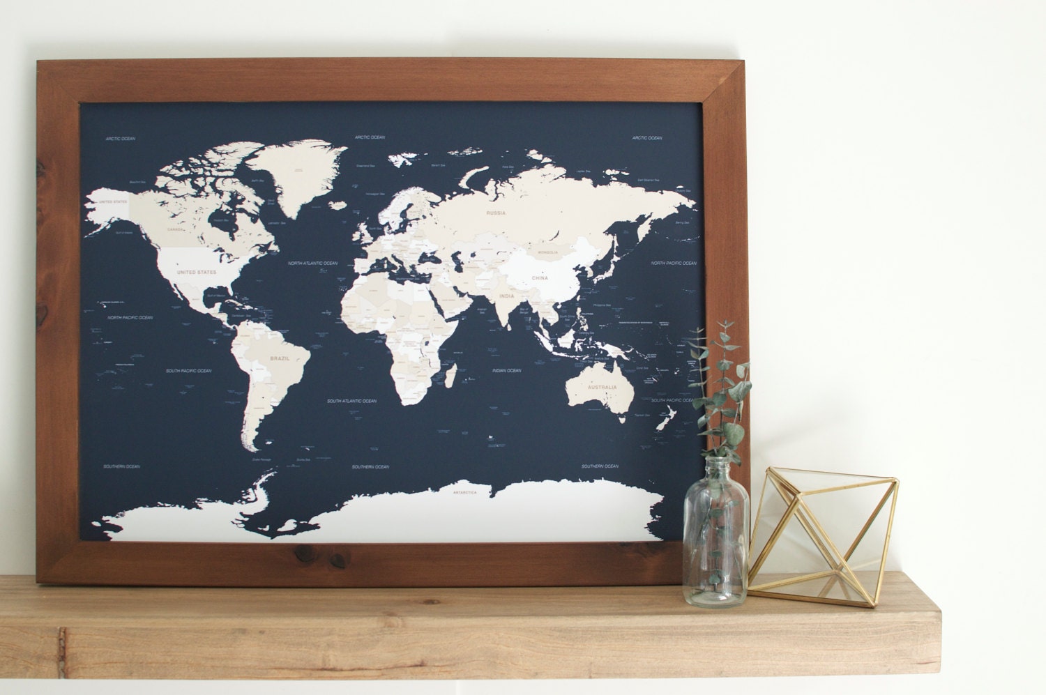 Small Push Pin Travel Map ONLY COUNTRIES Framed World Map