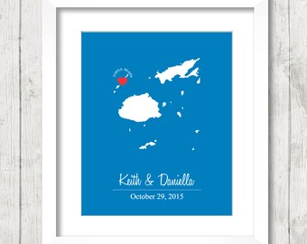 8x10 Fiji Love Map - Turtle Island, Fiji - South Pacific - Destination Wedding - Island Wedding - Engagement - Newlyweds - Honeymooners