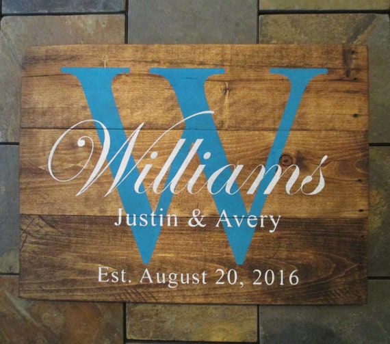 Wedding Established Wood Sign Gift for Couple Custom Name