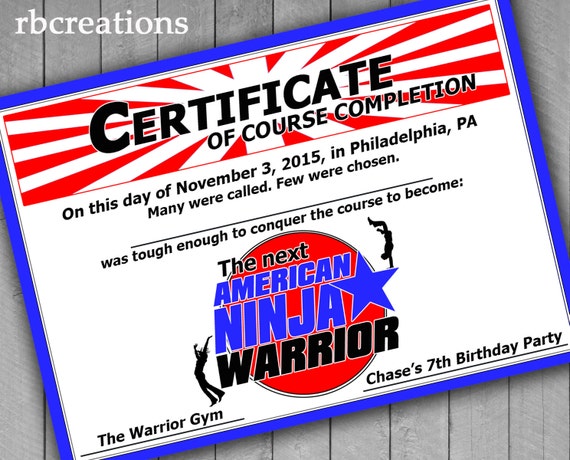 American Ninja Warrior Party Certificate American Ninja