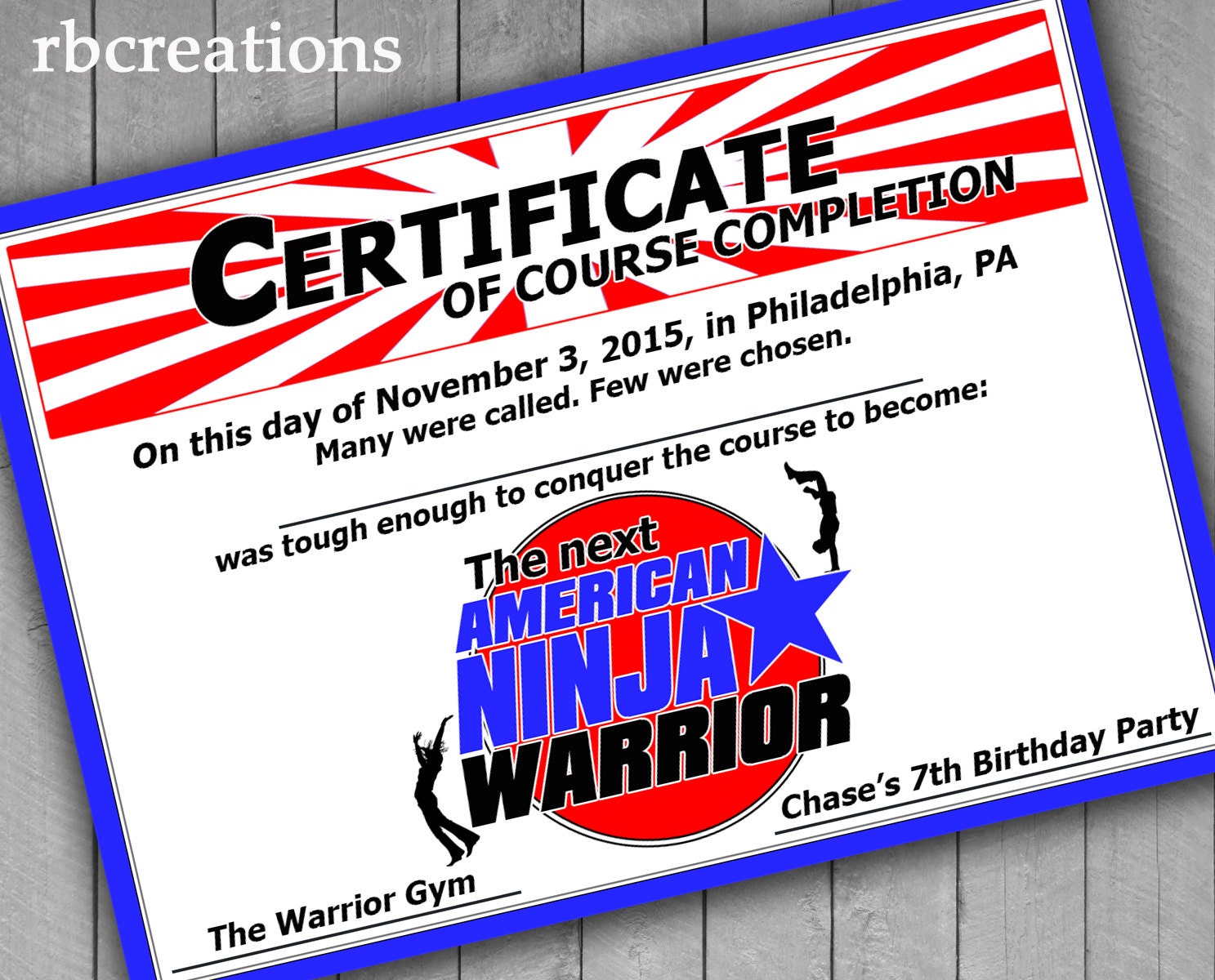 American Ninja Warrior Party Certificate American Ninja