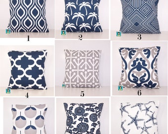 Mix and Match Outdoor Pillow - Navy and Grey PILLOW - Lumbar - Various Sizes - Grey Pillow Cover - Accent Pillow - 20x20,18x18,22x22