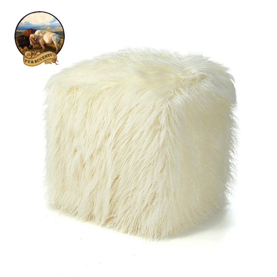 FUR ACCENTS Faux Fur Shag Ottoman Footstool Block by FurAccents