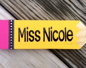 Double Sided Teacher Name Plate Sign, Teacher Sign, Educator Sign, Teacher Gift, Teacher Appreciation Day Gift, Pencil Sign