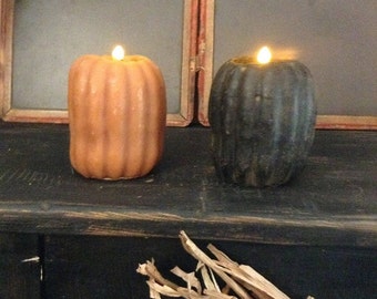 Flameless Primitive Beeswax Pumpkin Candle w/Beeswax Tealight