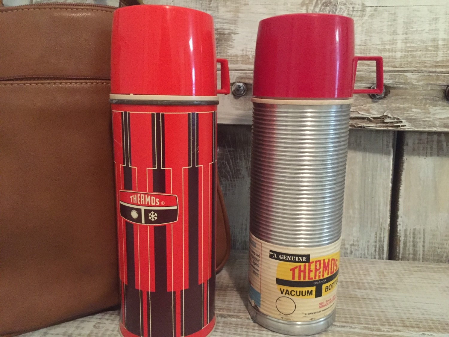 Vintage Thermos Bottle Industrial Silver ribbed by TheLilyPorch