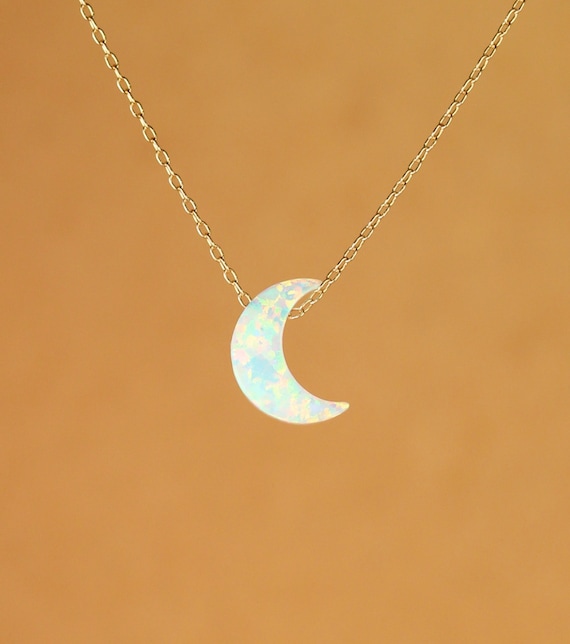 Moon necklace opal moon necklace crescent moon necklace