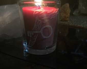 Hecate Hand Etched Glass Votive Holder OOAK