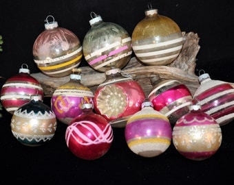 Box 12, Christmas Ornaments, /box, We have more, Vintage 1950's Christmas ornament, Stripes, Indent, Bell, Christmas Decoration #56