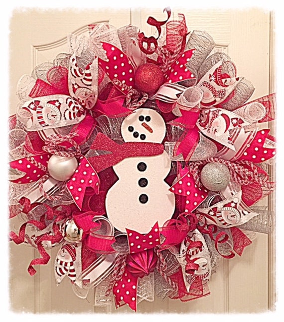 Snowman Christmas Deco Mesh Wreath/Christmas Wreath/Snowman