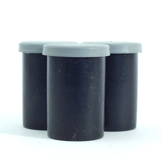 Vintage Black Plastic Film Canisters With Grey Tops by BrassLens