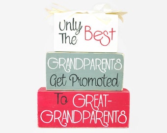 Grandparents Get Promoted to Great Grandparents Pregnancy Announcement WoodenBlock Shelf Sitter Stack