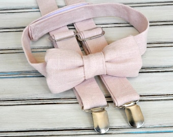 Linen Blush Bow Tie and Suspenders for Men, Youth, Boys
