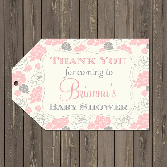 Baby Shower Favor Tag, Pink and Grey Floral Baby Shower Thank you tag, Printable by Party Pop ...