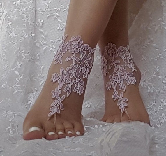 Lilac light purple ivory cord beach wedding barefoot sandals wedding prom party lavander beach anklets bangles bridal bride bridesmaid