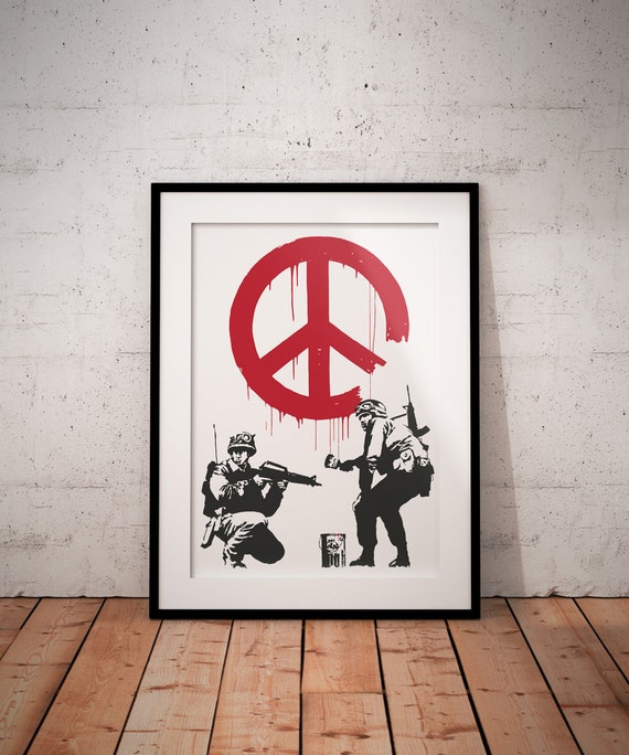 banksy cnd soldiers poster print banksy stencil by belugastore