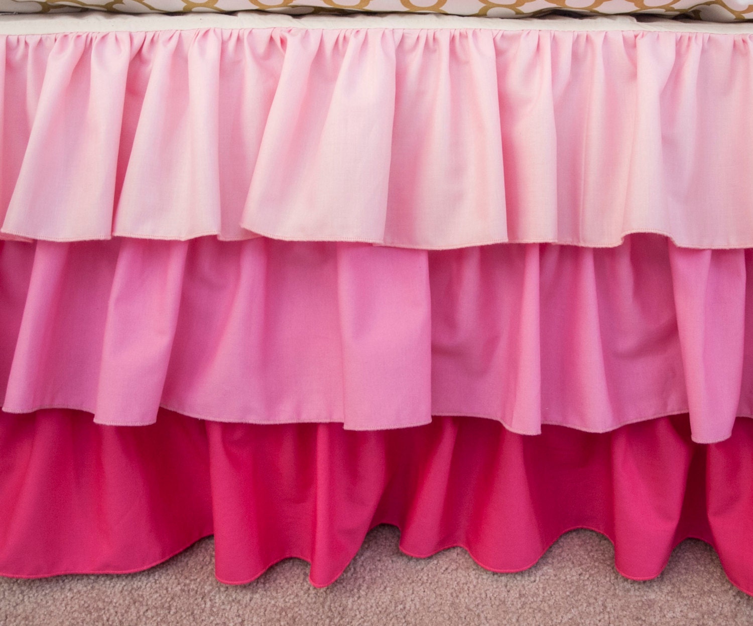 Hot Pink And Pink Ombre Ruffle Crib Cot Skirt Ruffle