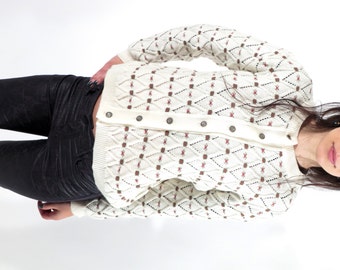 Vintage Cardigan / Vintage Sweater / Button Up Sweater / White Cardigan / Women Cardigan / Size M
