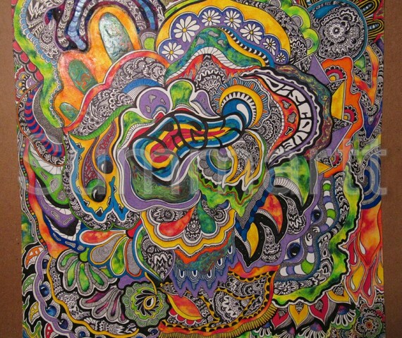 Items similar to Trippy, psychedelic, hand-drawn and painted acrylic