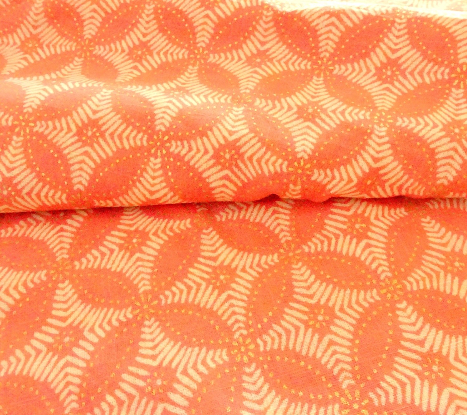 Peach cotton Fabric Indian fabric traditional curve design