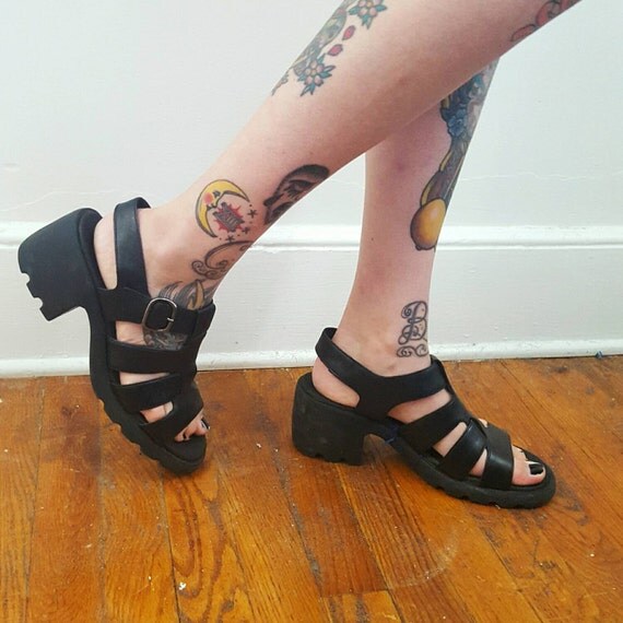 90s STRAPPY sandals BLOCK heel sandals leather sandals IVORY | Etsy