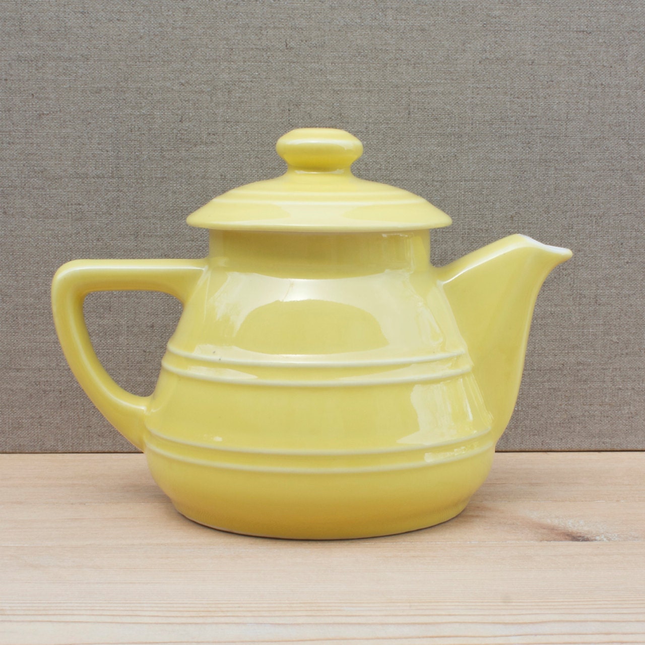 1950's vintage French ceramic teapot lemon yellow teapot