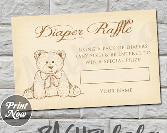 Teddy Bear Diaper Raffle, Baby Shower, INSTANT DOWNLOAD