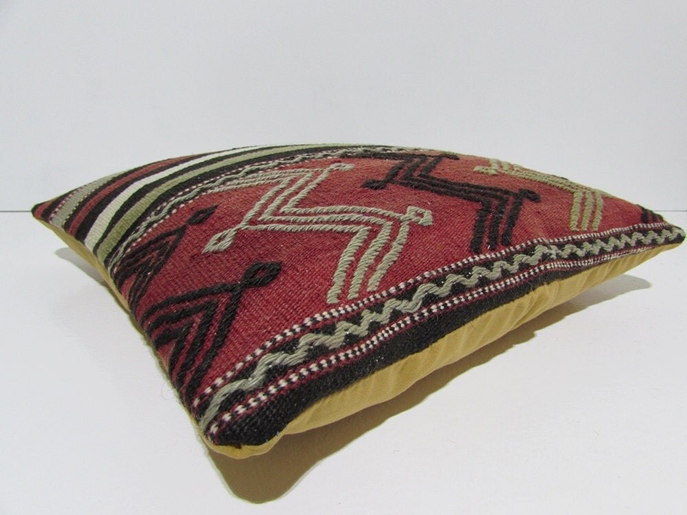 coral pillow case 18x18 red kilim pillow by DECOLICKILIMPILLOWS