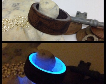Bent wood Ring with blue glow liner, Glow ring, Made to order size 9-12