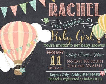 Hot Air Balloon Baby Shower Invitation, Hot Air Balloon Baby Shower Invitation, Digital File 5x7 or 4x6, Balloon Baby Shower Invitation