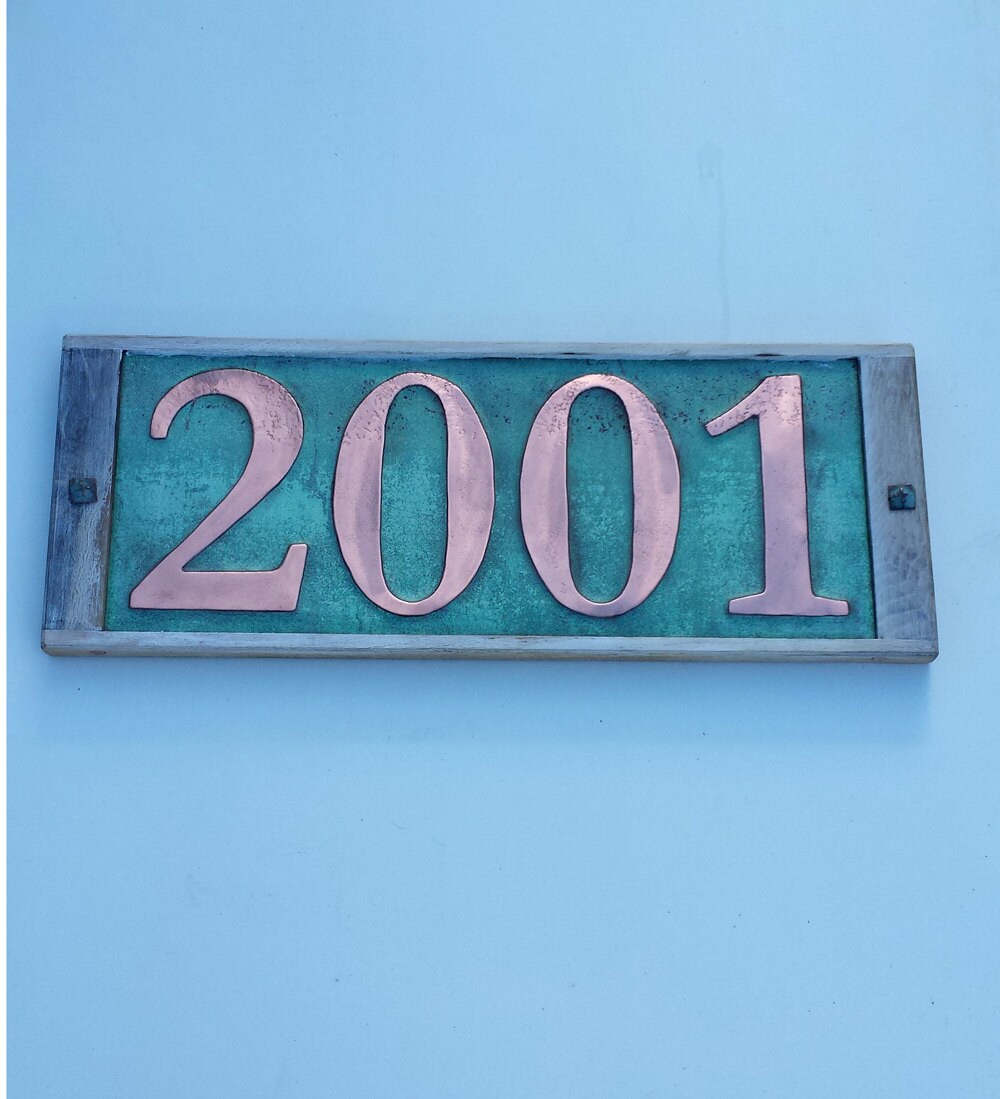 Large Real Copper House numbers 6/150mm high in oak