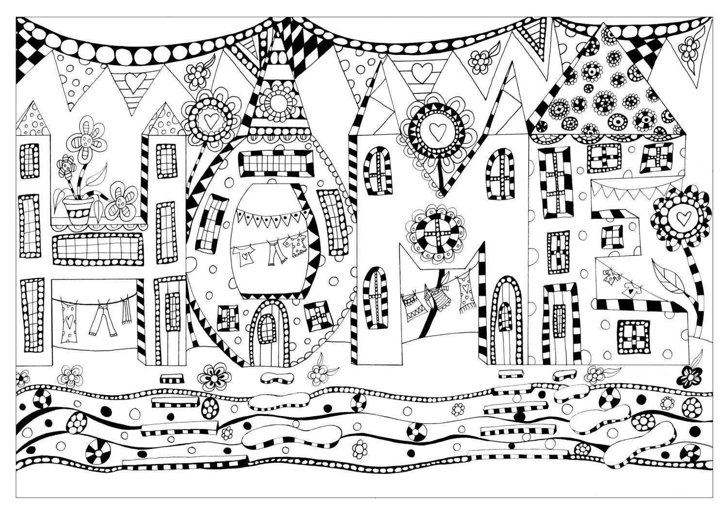 Hand Drawn colouring page whimsical colouring by UtopianDreamsArt