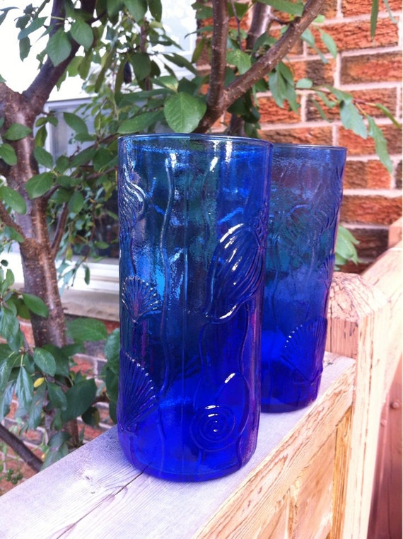 vintage blue drinking glasses