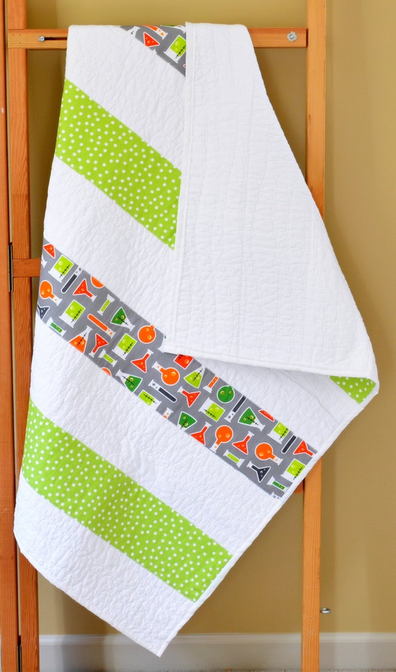 Modern Science Baby Quilt w Lab by SewChicQuiltBoutique on Etsy