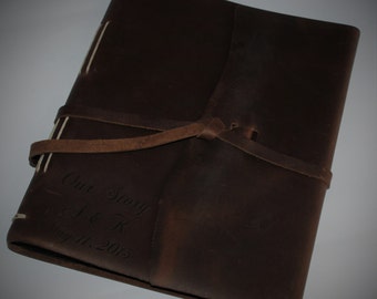 Family Leather Photo Album, Flap-tie Laser Engraved Personalized, Diary, Notebook, Personalized Engraved Diary, Genuine Leather