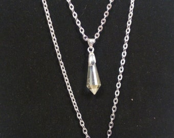 crystal necklace, yellow crystal, double crystal necklace, silver necklace