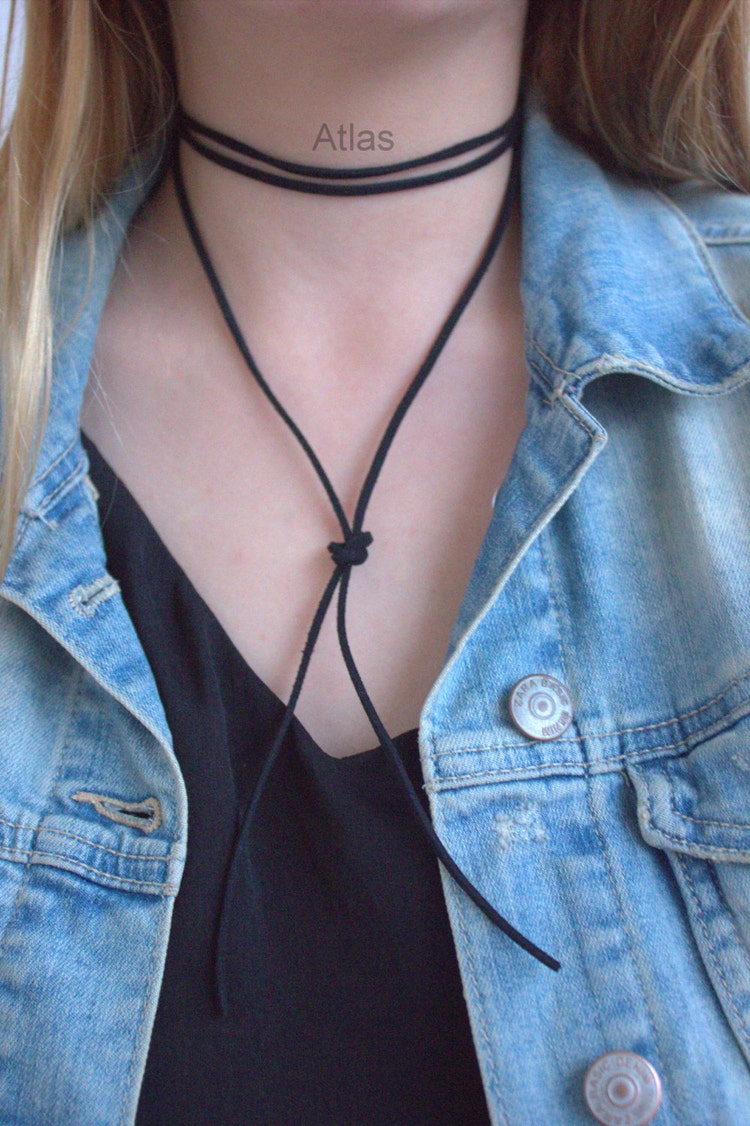 Black Suede Choker Black Double Wrap Choker by