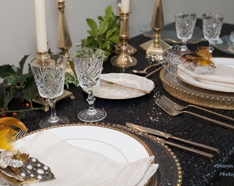 Black Sequin 120" Round Table Cloth