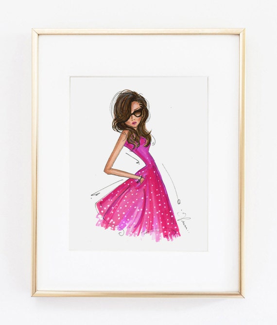 Fashion Illustration Print Pink Dress 8x10