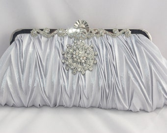 Silver Wedding Clutch, Silver Evening Clutch, Silver Bridesmaid Clutch, Silver Crystal Handbag, Silver Bridal Wedding Clutch, Bridal Clutch