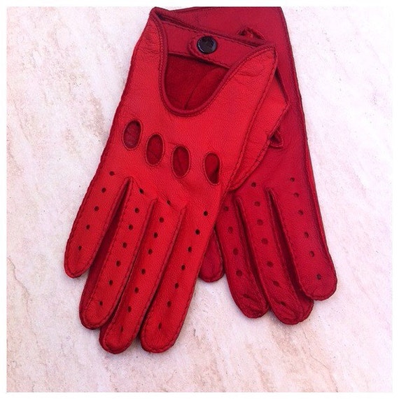 Driving red leather gloves for ladies-leather gloves-for
