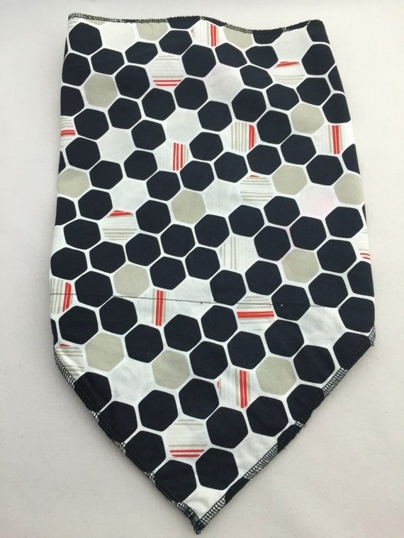 Digital Honeycomb: Cotton Stash pocket Bandana w/Black, white, taupe and red octagon print