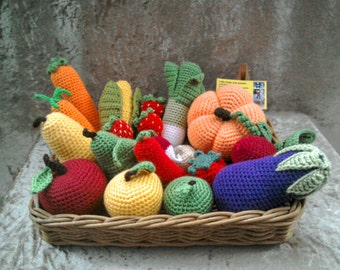 26pc Play food set, crochet pretend food, pretend play crochet vegetables, Montessori toys, tactile toys, play kitchen food, nursery decor